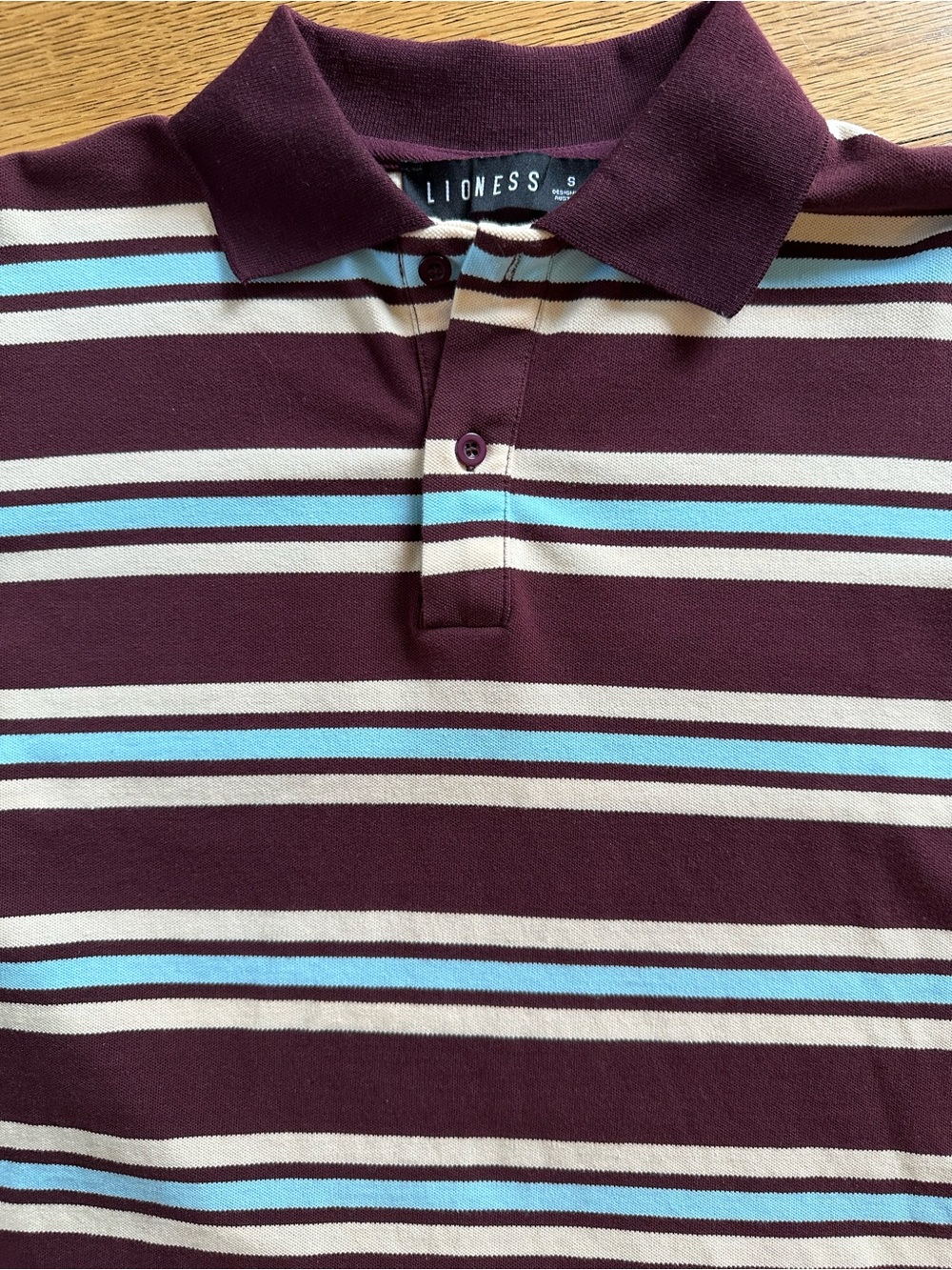 Lioness Leisure Long Sleeve Polo in Chocolate Multi Stripe Size Small - Picture 5 of 11
